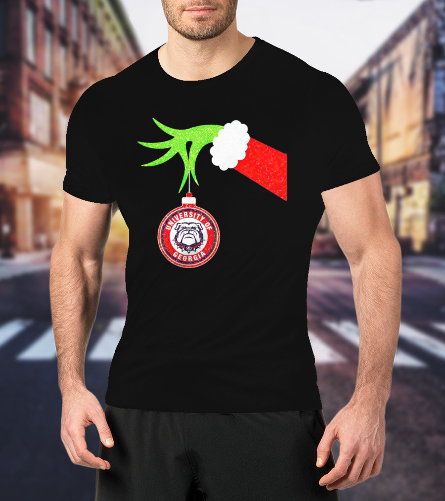 Grinch Hand Holding University Of Georgia Bulldogs Christmas T-Shirt