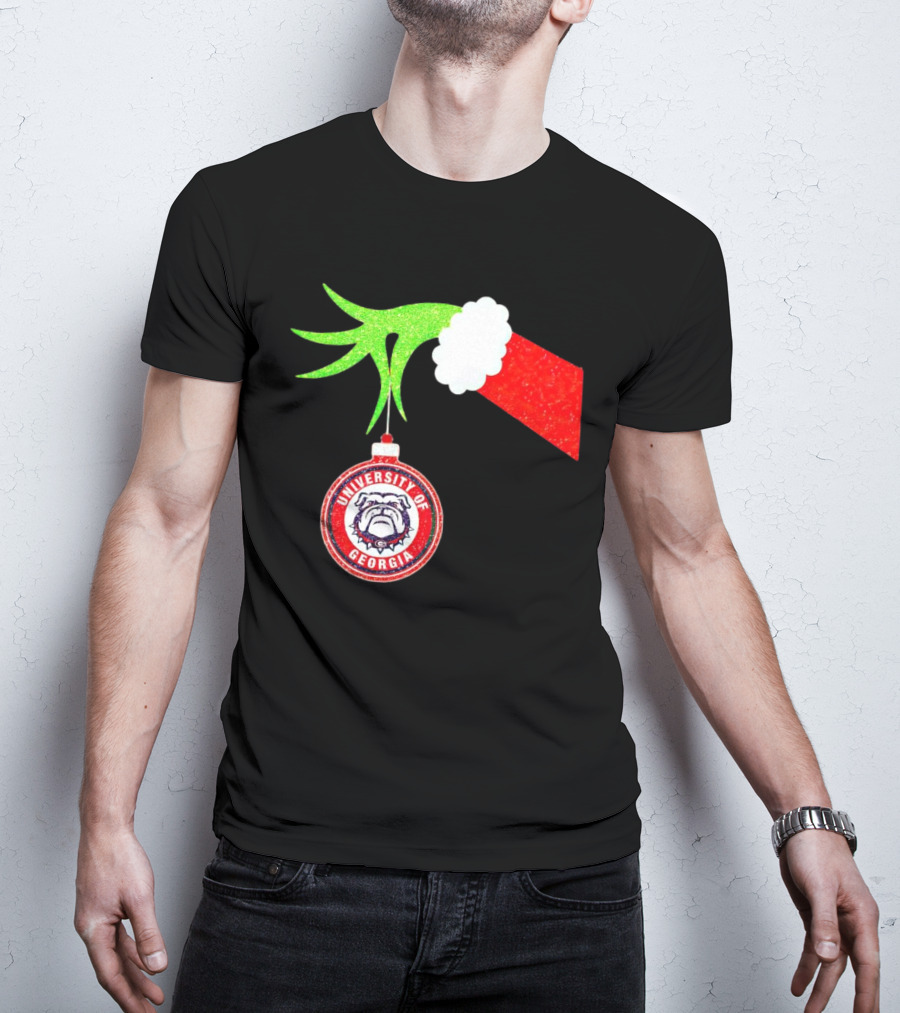 Grinch Hand Holding University Of Georgia Bulldogs Christmas T-Shirt