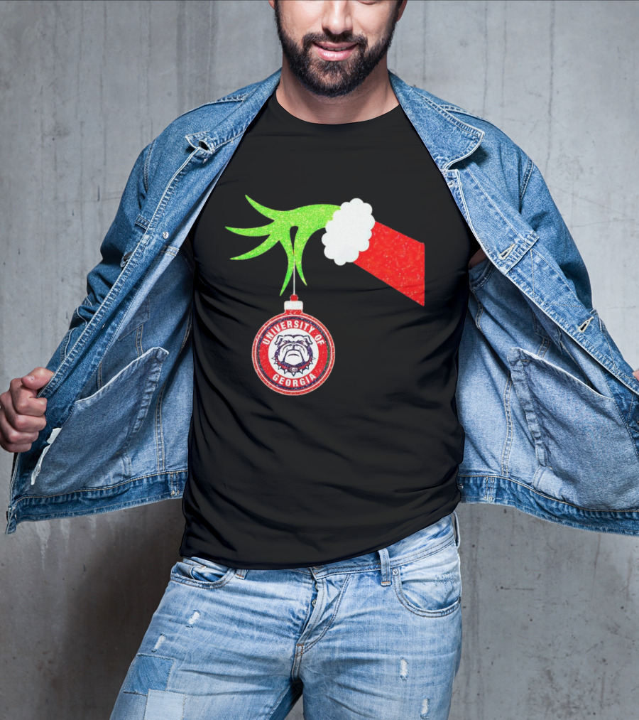 Grinch Hand Holding University Of Georgia Bulldogs Christmas T-Shirt