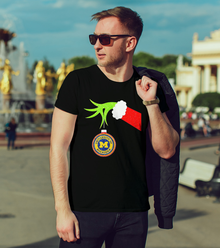University Of Michigan Christmas Grinch Hand T-Shirt