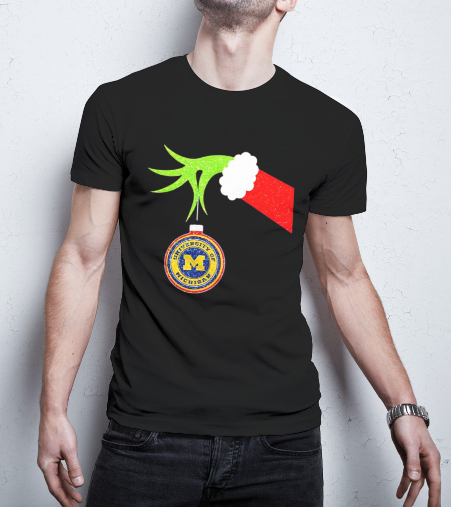 University Of Michigan Christmas Grinch Hand T-Shirt