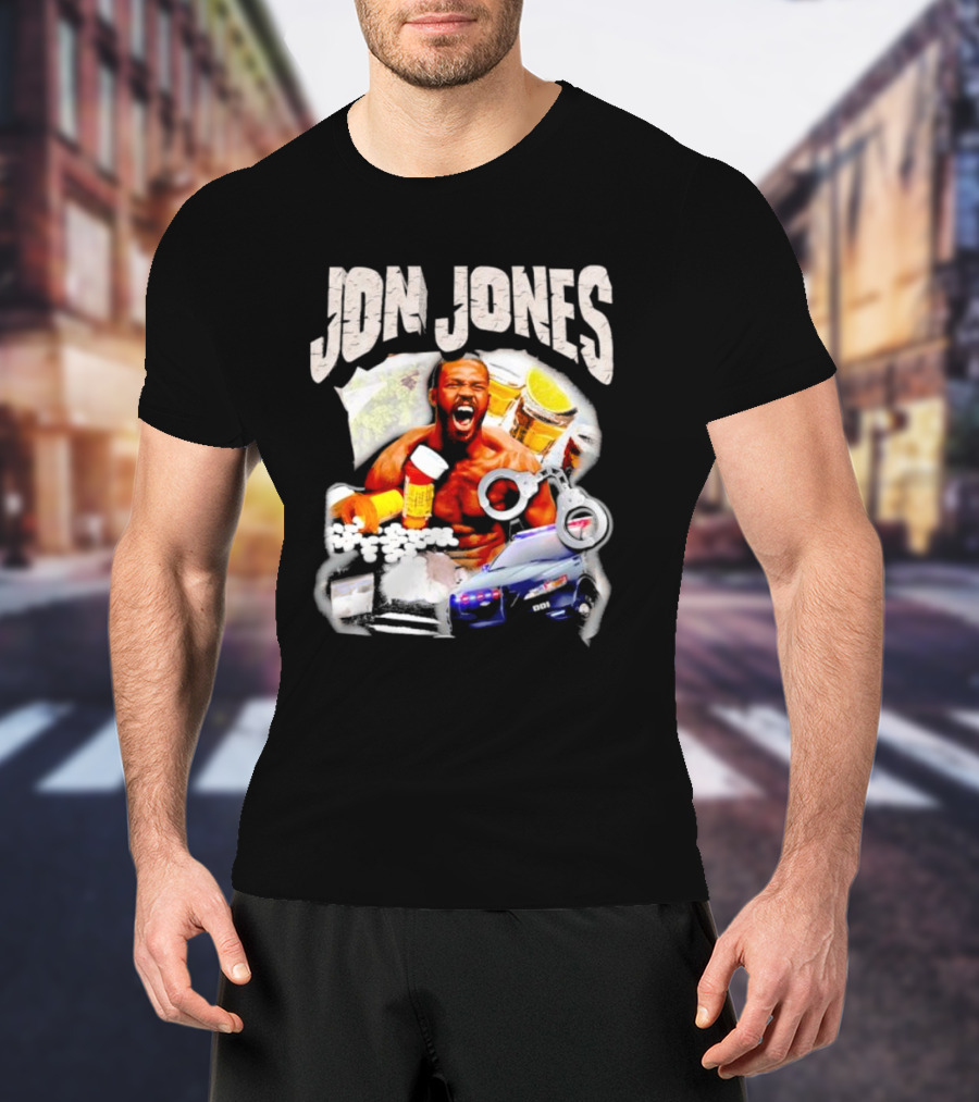 Jon Jones Vintage Police Car Handcuffs Pills Bottles T-Shirt