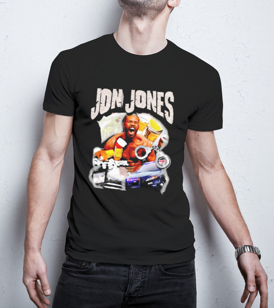 Jon Jones Vintage Police Car Handcuffs Pills Bottles T-Shirt