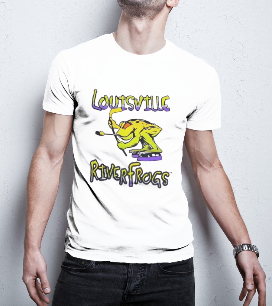 Louisville RiverFrogs Frog Playing Hockey T-Shirt