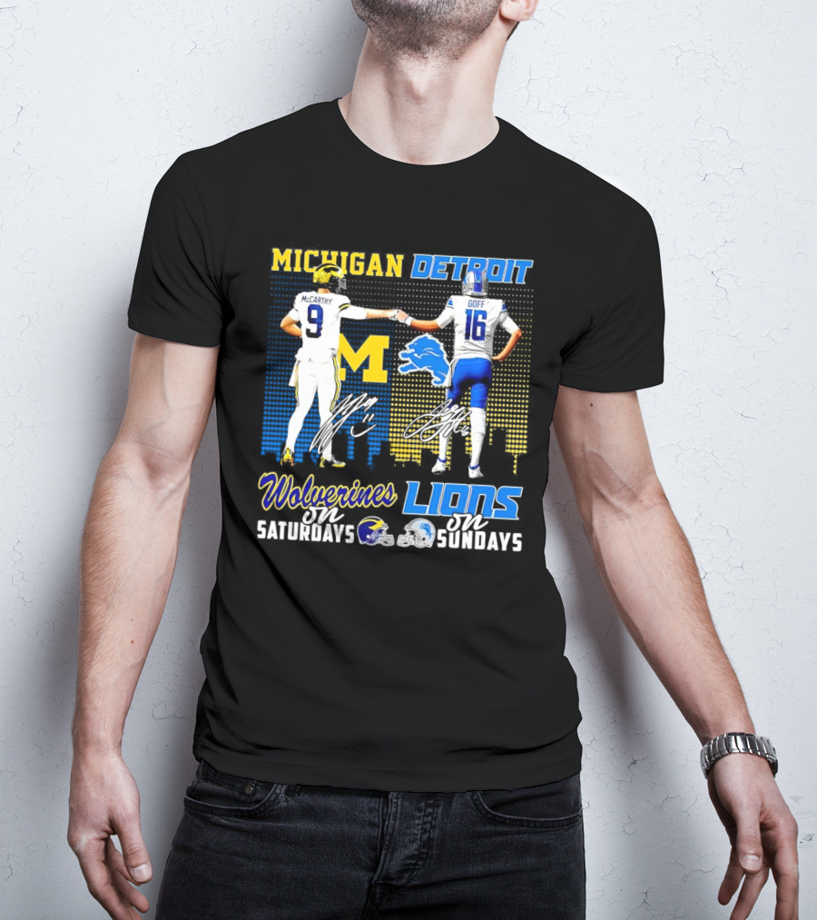 Michigan Wolverines McCarthy On Saturdays Detroit Lions Goff On Sundays T-Shirt