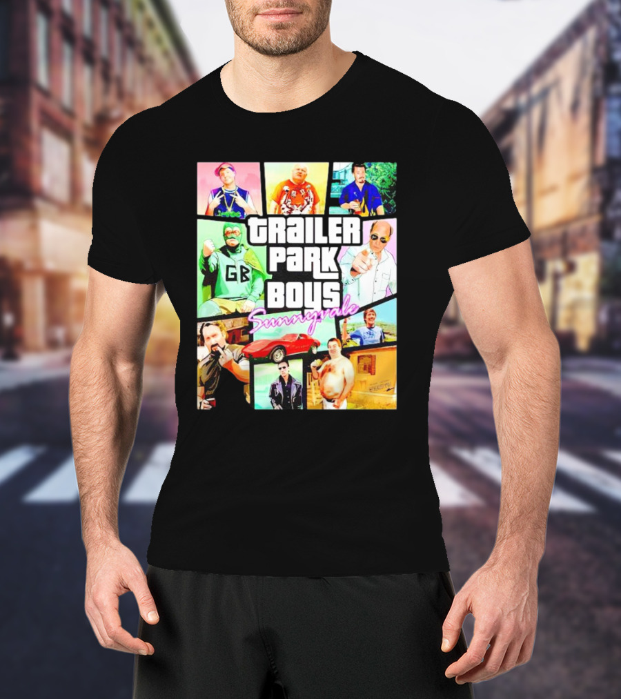 Trailer Park Boys Sunnyvale Collage Of Characters And Car In Vibrant Colors T-Shirt