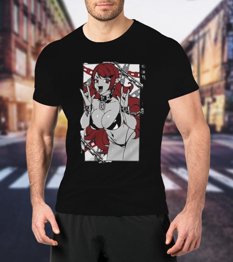 Vampiress Waifu Anime Red Hair Chains Gothic T-Shirt