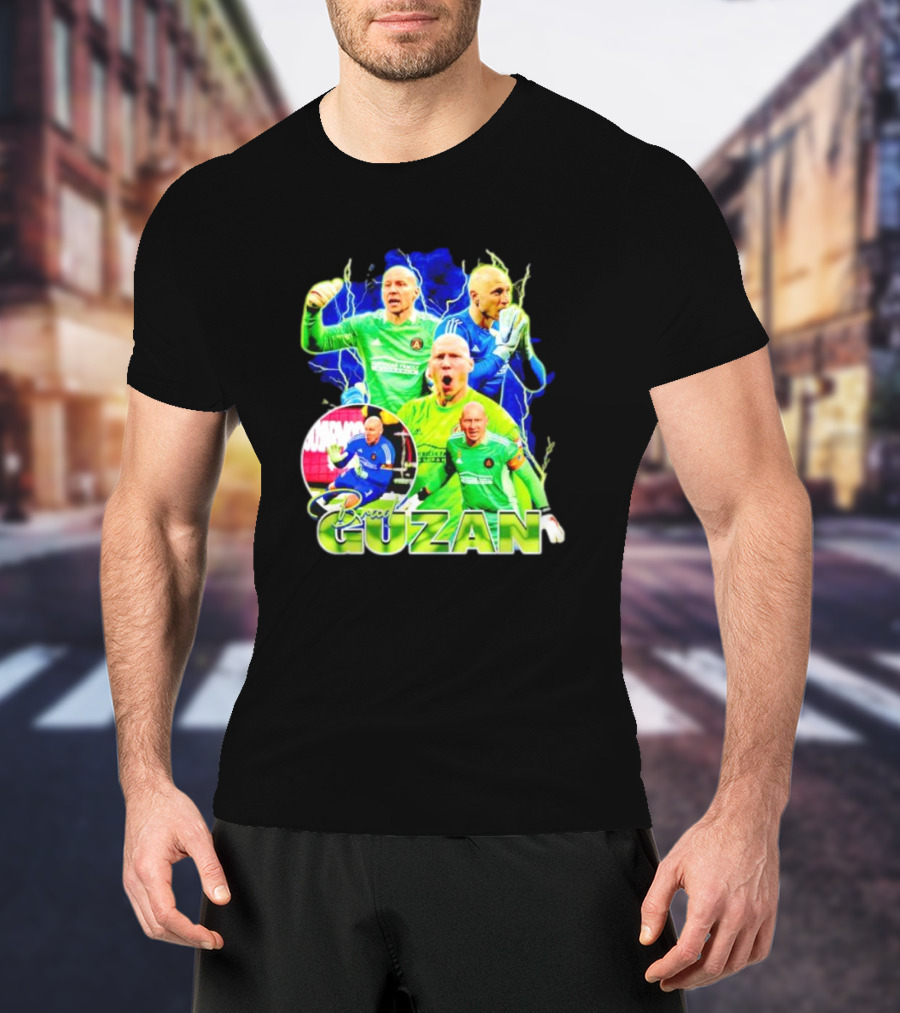 Brad Guzan Atlanta United Green And Blue Lightning Soccer Montage T-Shirt