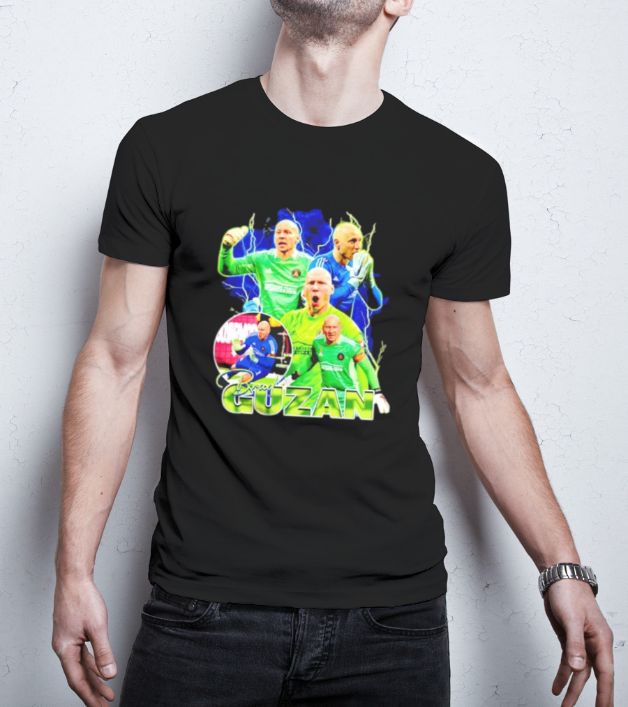 Brad Guzan Atlanta United Green And Blue Lightning Soccer Montage T-Shirt