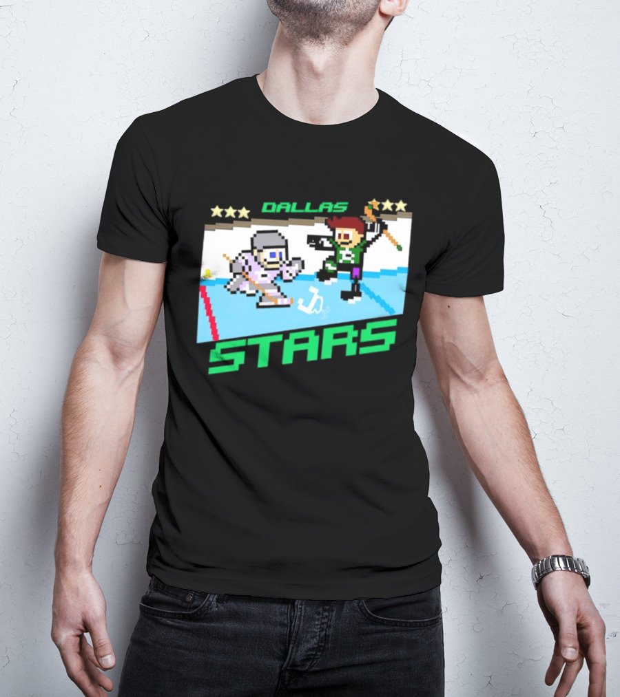 Dallas Stars Hockey Fights Cancer Pixel Art Jayden T-Shirt