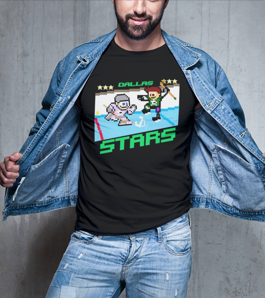 Dallas Stars Hockey Fights Cancer Pixel Art Jayden T-Shirt