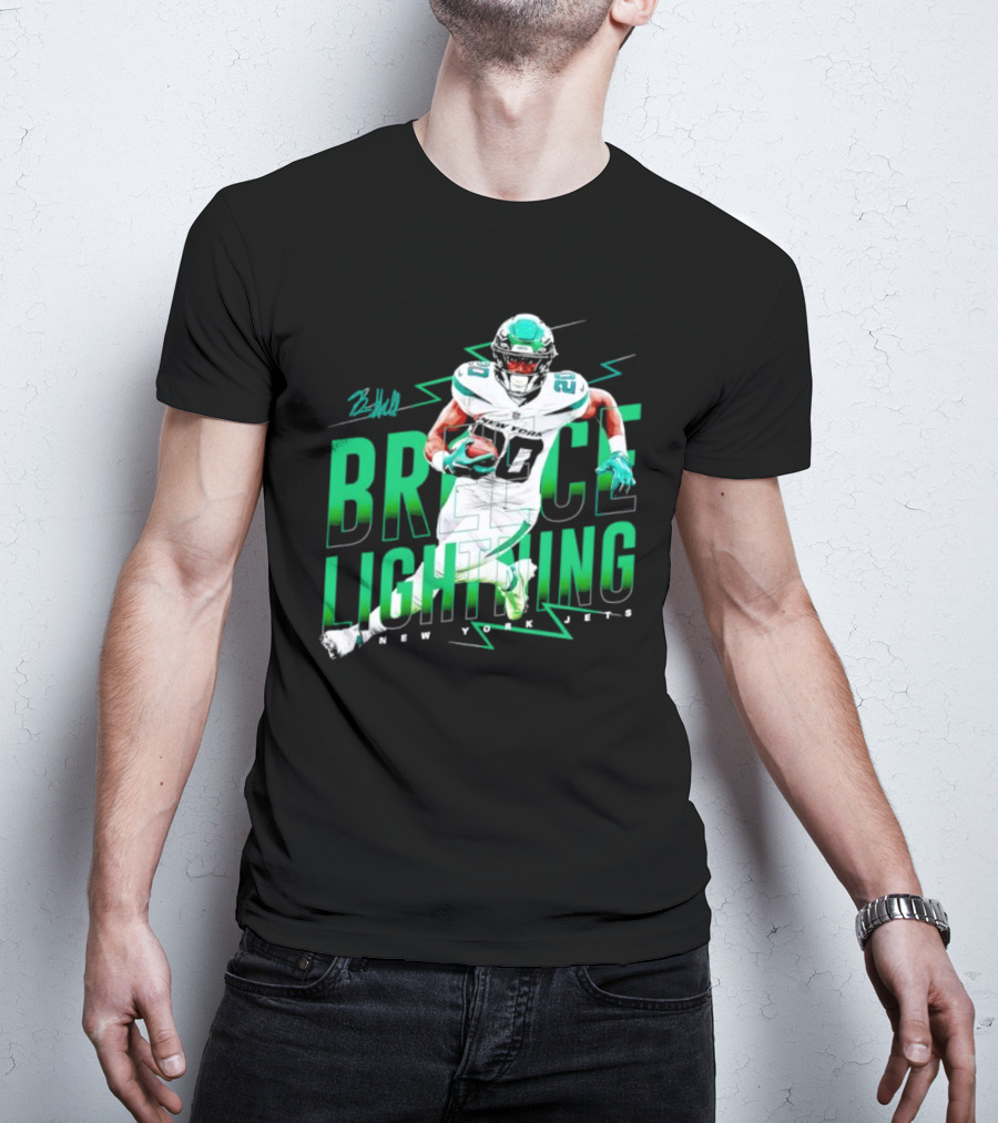 Breece Lightning New York Jets Signature Football T-Shirt