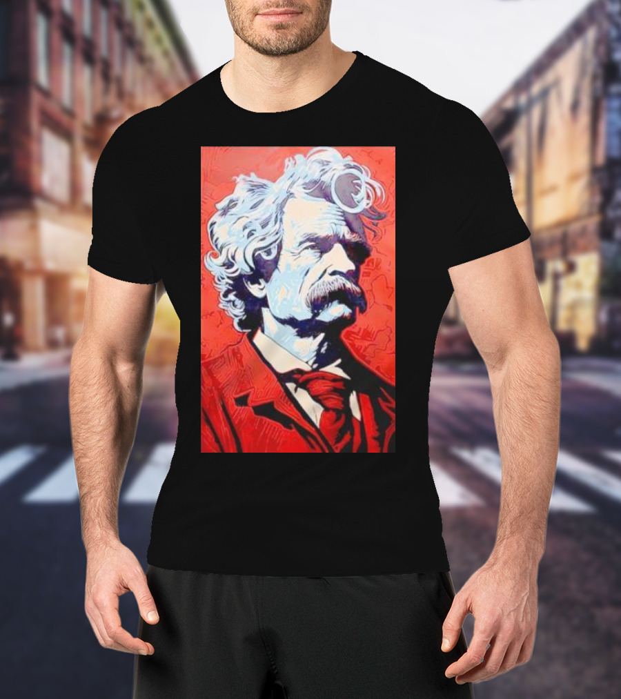Mark Twain Red And Blue Portrait T-Shirt