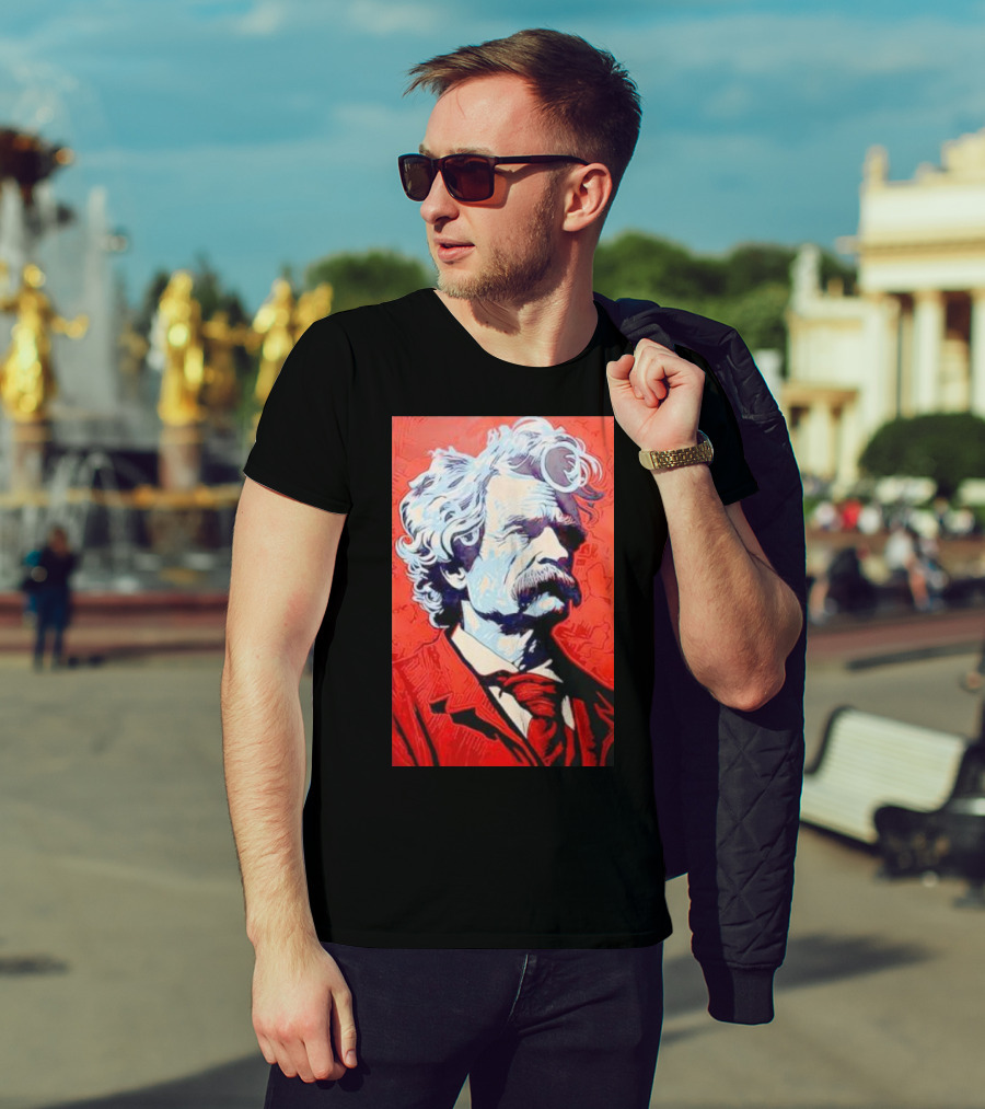 Mark Twain Red And Blue Portrait T-Shirt