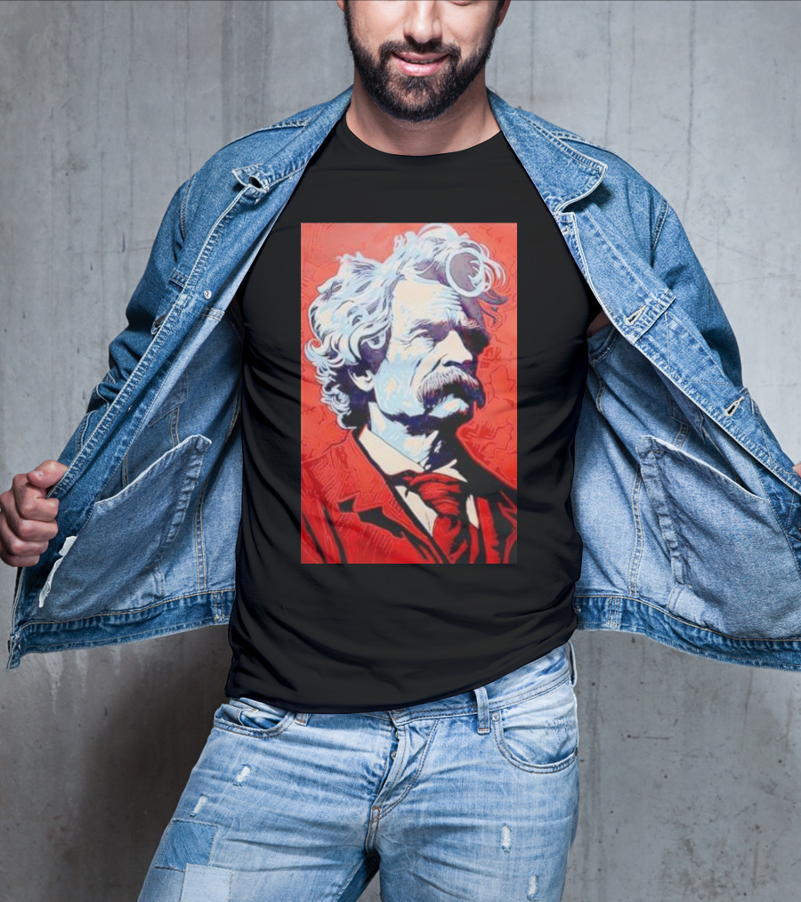 Mark Twain Red And Blue Portrait T-Shirt