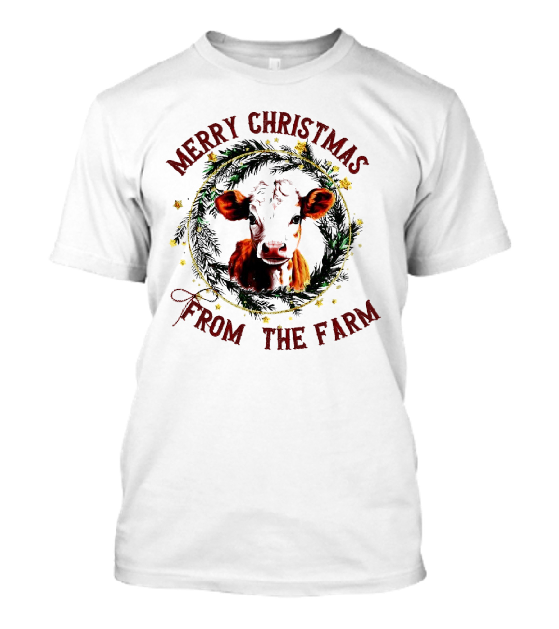 Merry Christmas Cow Wreath From The Farm T-Shirt