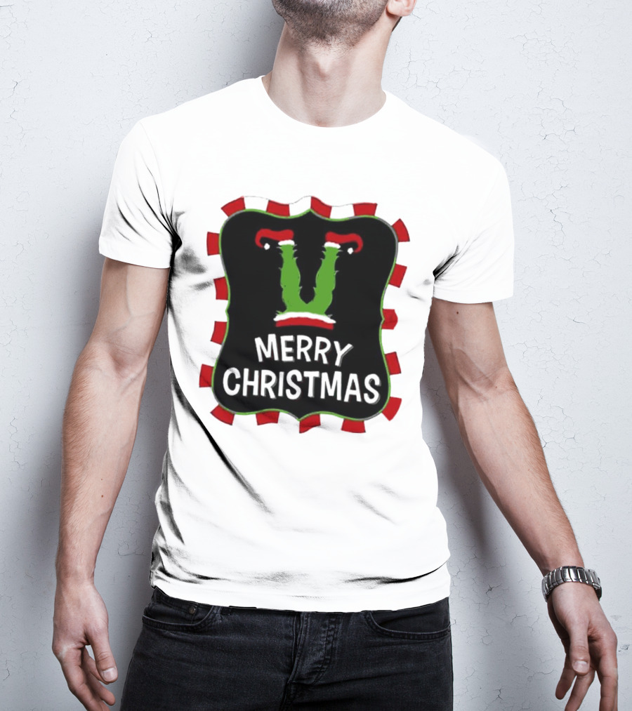 Merry Christmas Green Monster With Santa Hat T-Shirt