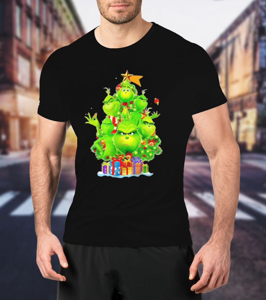 Grinch Christmas Tree With Presents And Star T-Shirt