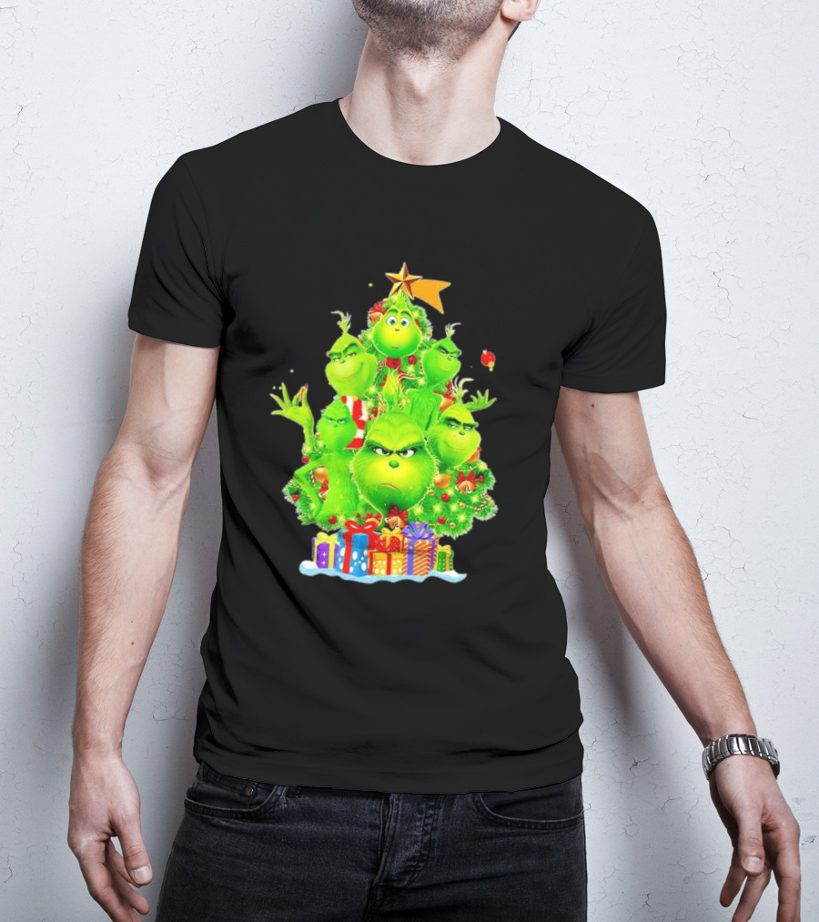 Grinch Christmas Tree With Presents And Star T-Shirt
