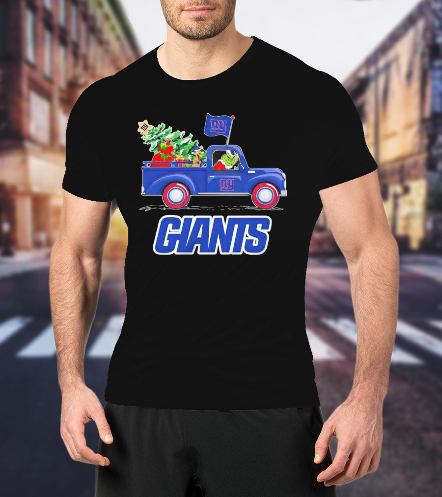 Grinch Driving Christmas Truck New York Giants Holiday T-Shirt