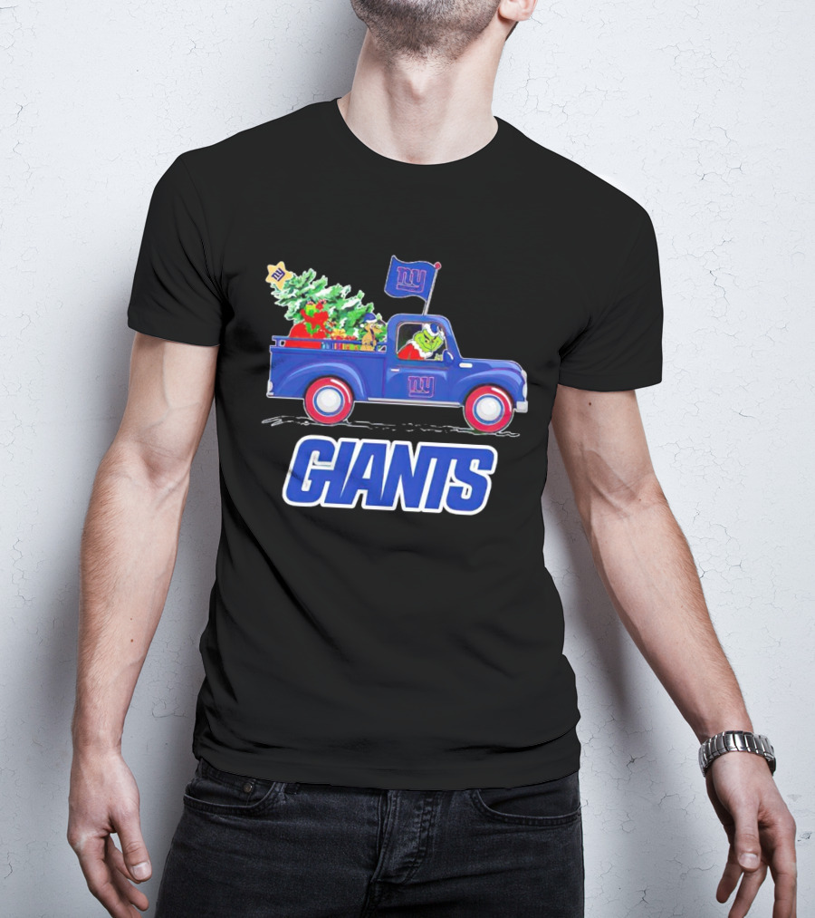 Grinch Driving Christmas Truck New York Giants Holiday T-Shirt