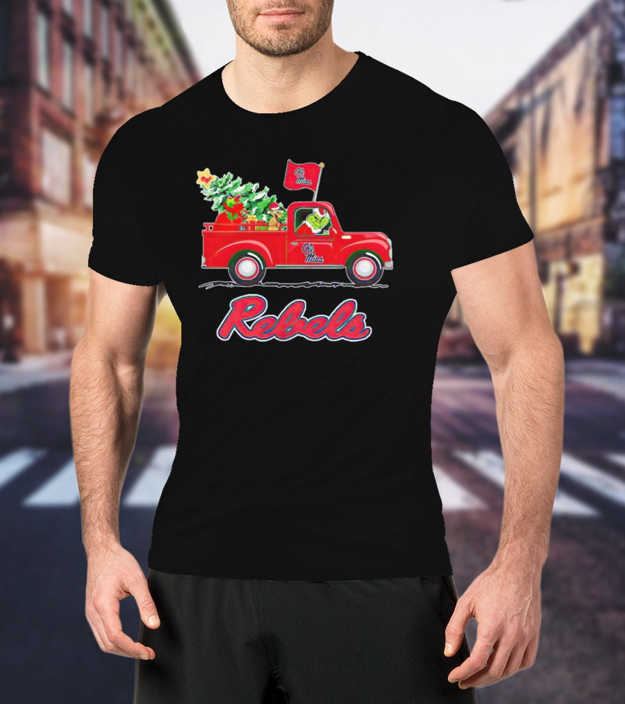 Ole Miss Rebels Grinch Driving Christmas Truck With Tree And Gifts T-Shirt