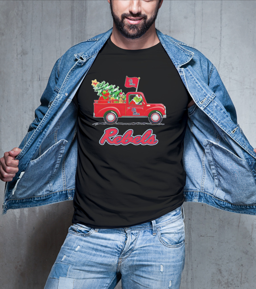 Ole Miss Rebels Grinch Driving Christmas Truck With Tree And Gifts T-Shirt