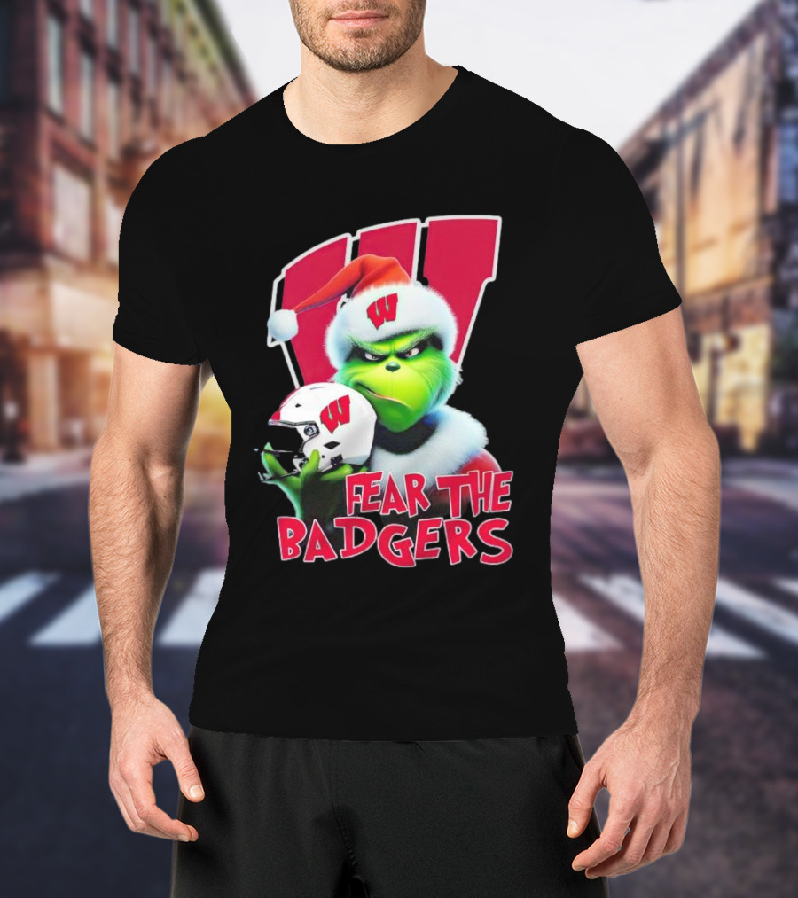 Grinch Fear The Badgers Wisconsin Christmas Football T-Shirt
