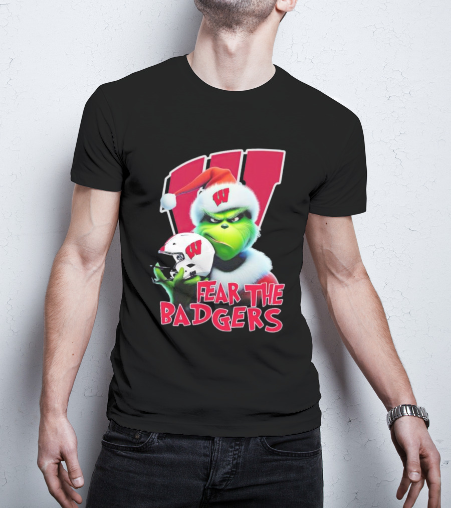 Grinch Fear The Badgers Wisconsin Christmas Football T-Shirt