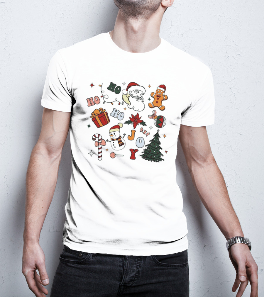 Ho Ho Ho Joy Christmas With Santa Gingerbread And Candy Cane T-Shirt