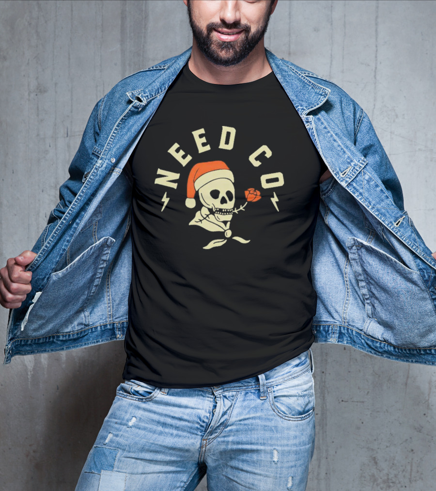 Need Co Santa Skull With Red Rose And Lightning Bolts T-Shirt