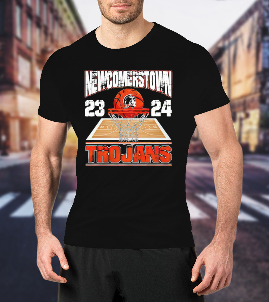 Newcomerstown Trojans Basketball 23 24 Court And Net T-Shirt