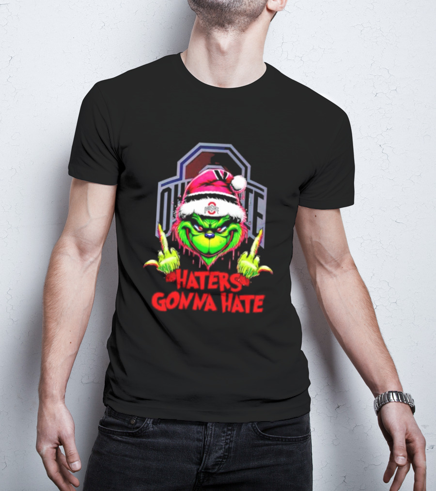 Ohio State Buckeyes Grinch Haters Gonna Hate Santa Middle Finger T-Shirt