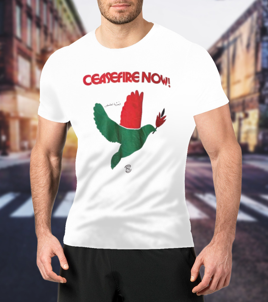 Ceasefire Now Dove Holding Red Flower T-Shirt