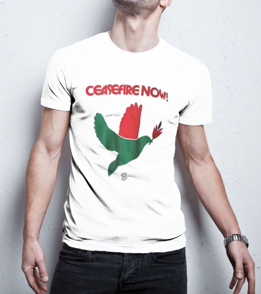 Ceasefire Now Dove Holding Red Flower T-Shirt