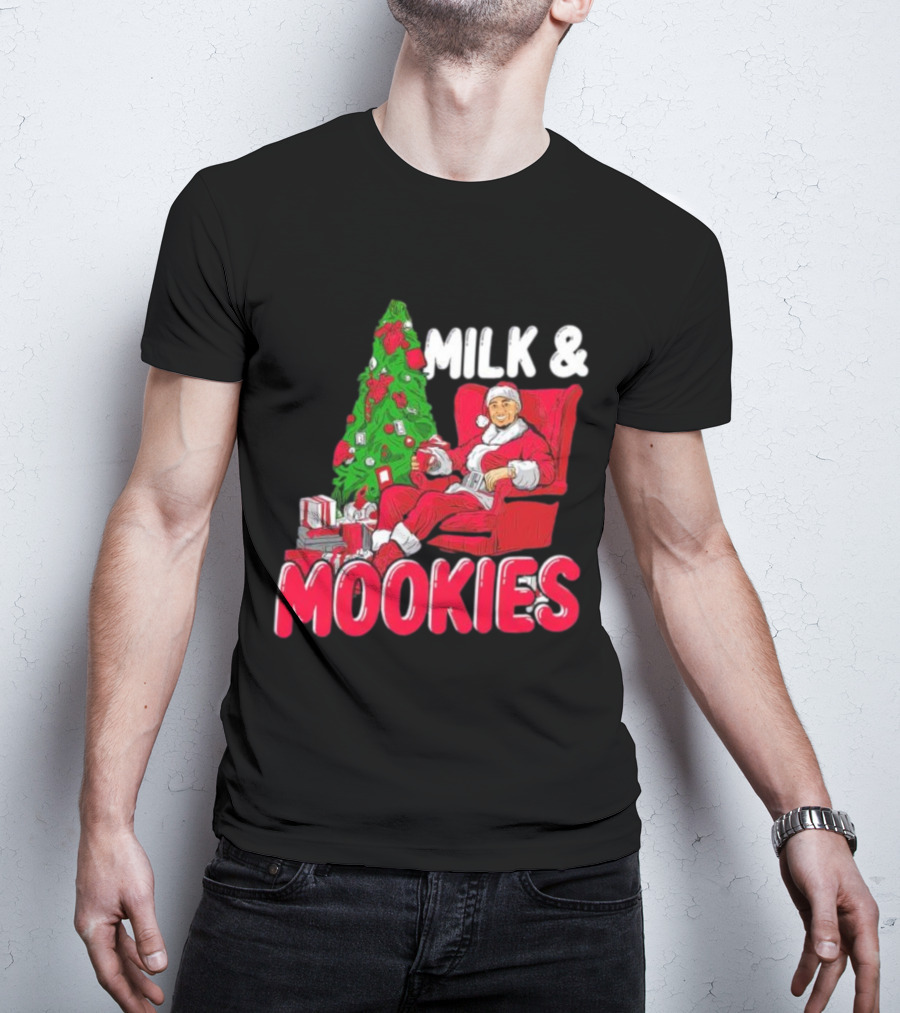 Christmas Milk And Mookies Santa By Tree T-Shirt