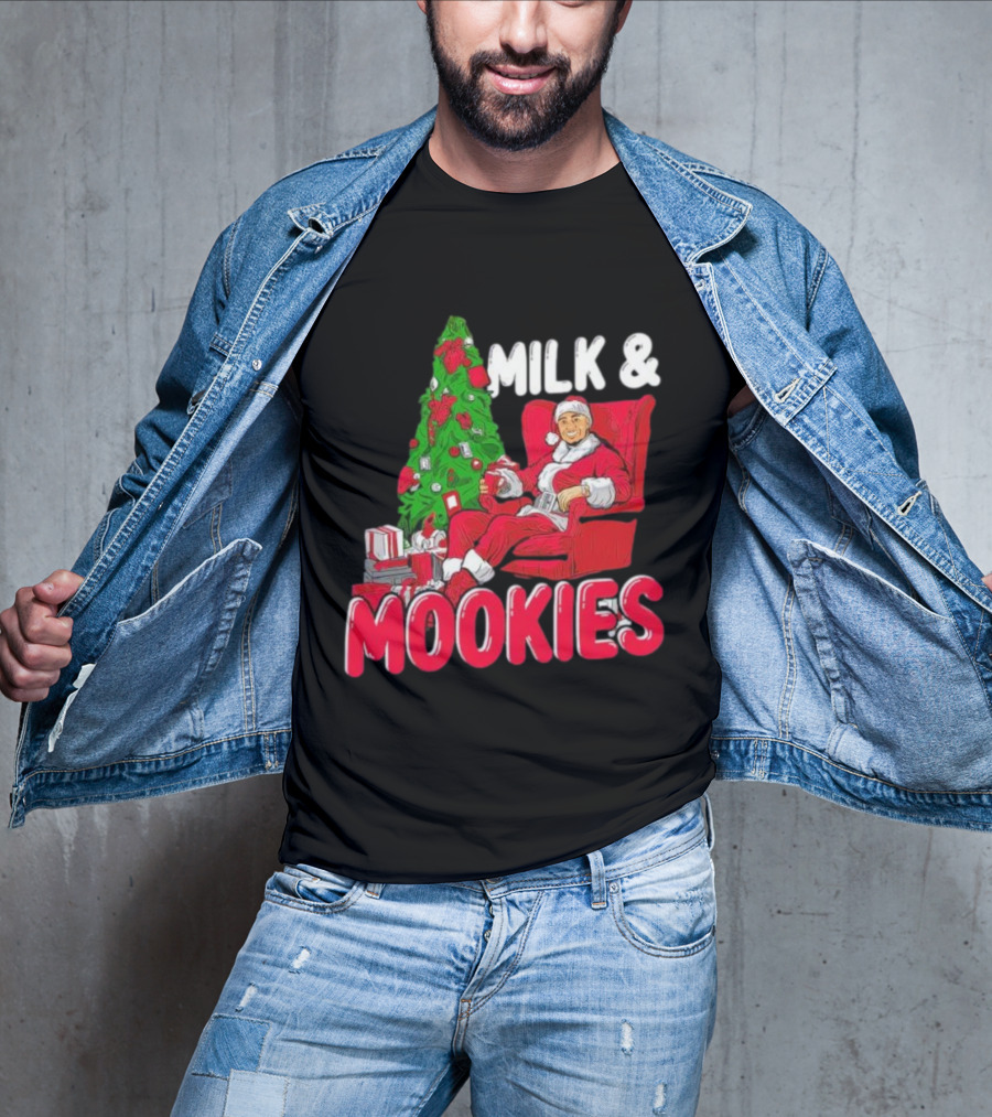 Christmas Milk And Mookies Santa By Tree T-Shirt
