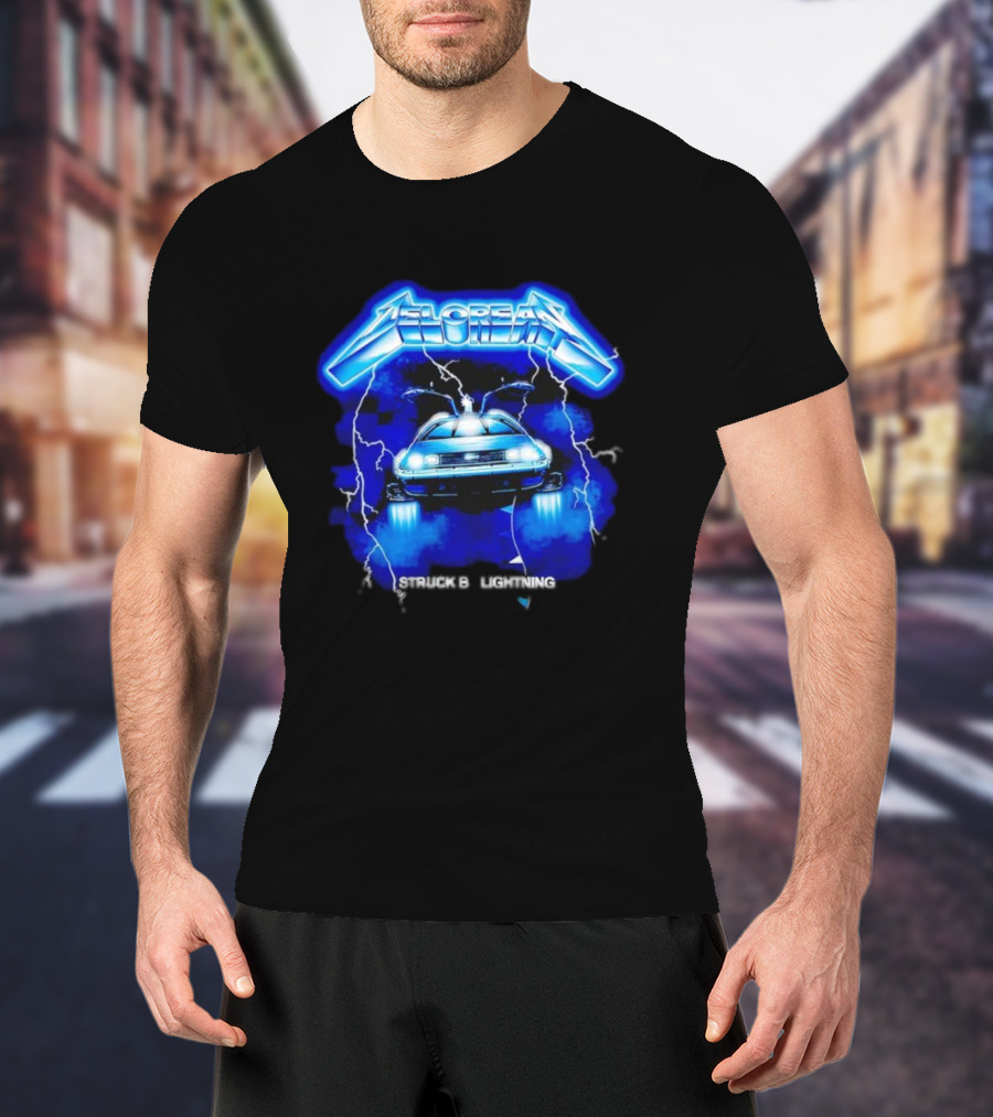 Delorean Struck By Lightning Iconic Neon Blue Electric T-Shirt