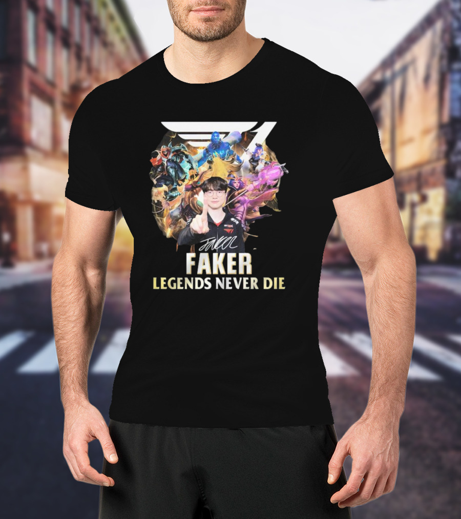 Faker Legends Never Die Signature T1 Esports Champion T-Shirt
