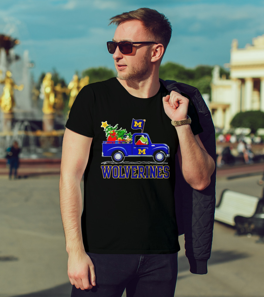 Grinch Driving Michigan Wolverines Holiday Truck With Christmas Tree T-Shirt