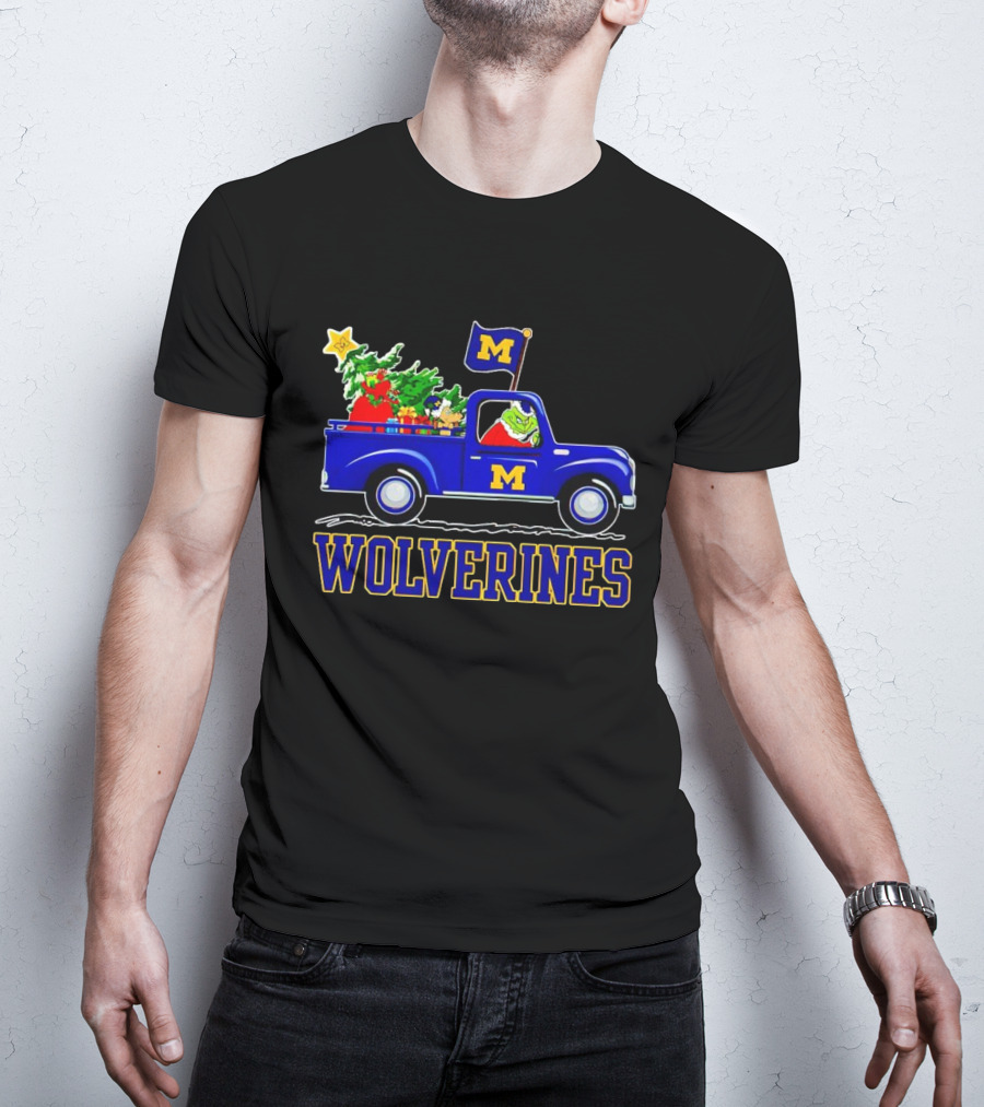 Grinch Driving Michigan Wolverines Holiday Truck With Christmas Tree T-Shirt