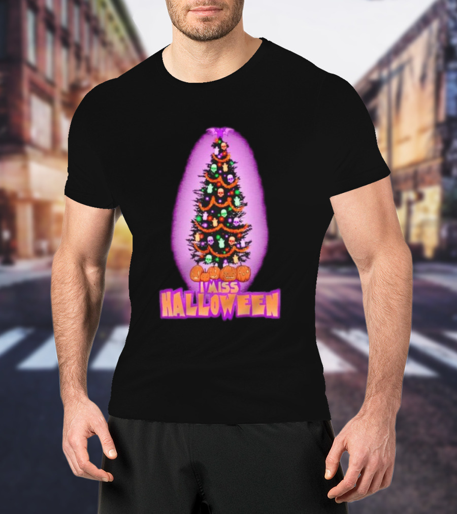 I Miss Halloween Christmas Tree With Pumpkins And Skulls T-Shirt