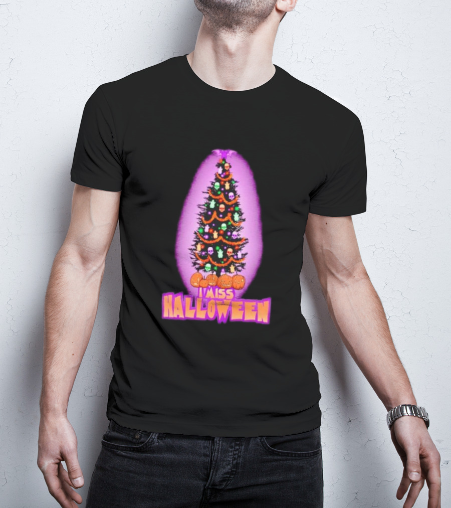 I Miss Halloween Christmas Tree With Pumpkins And Skulls T-Shirt