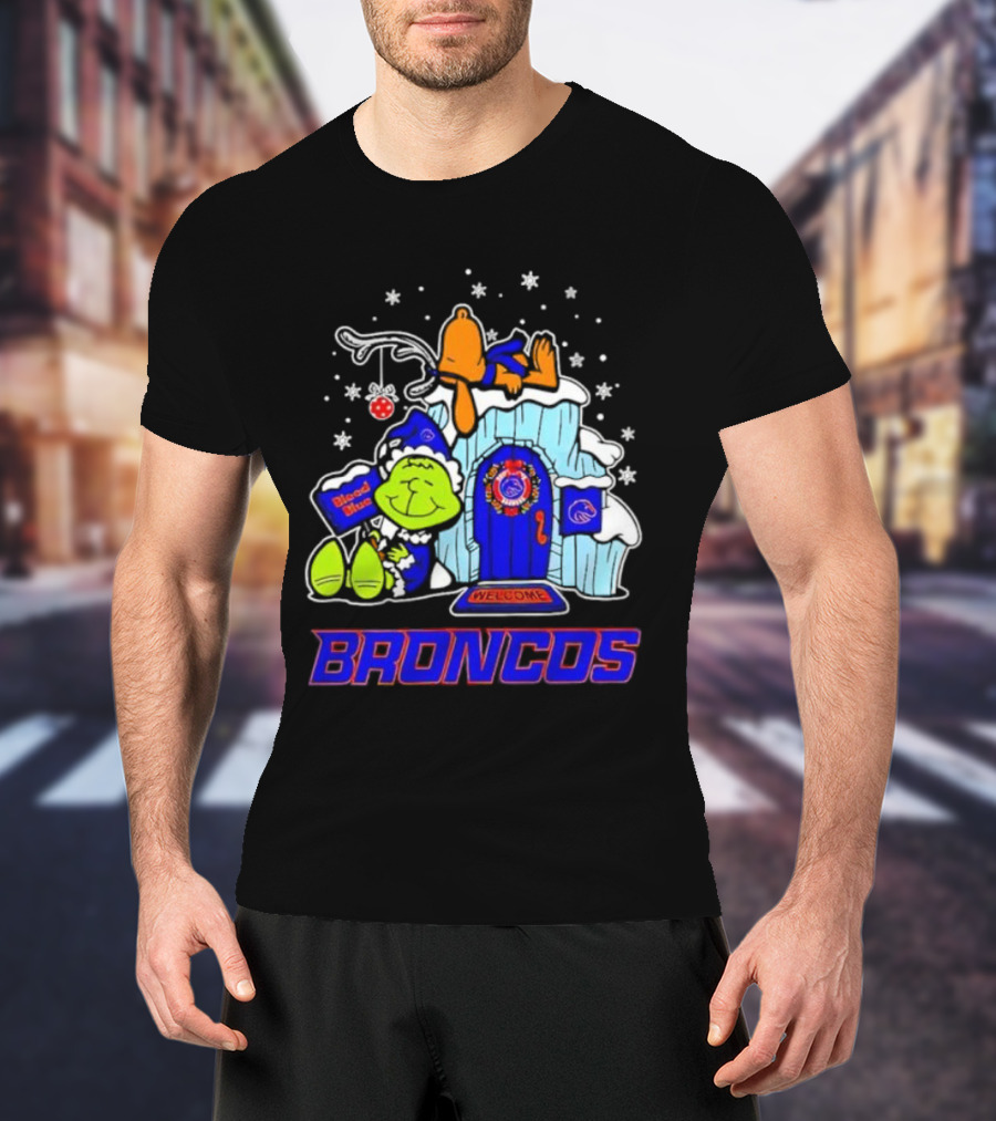 Peanuts Boise State Broncos Grinch Celebrate Merry Xmas T-Shirt
