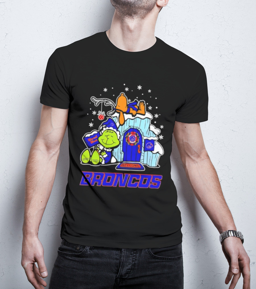 Peanuts Boise State Broncos Grinch Celebrate Merry Xmas T-Shirt