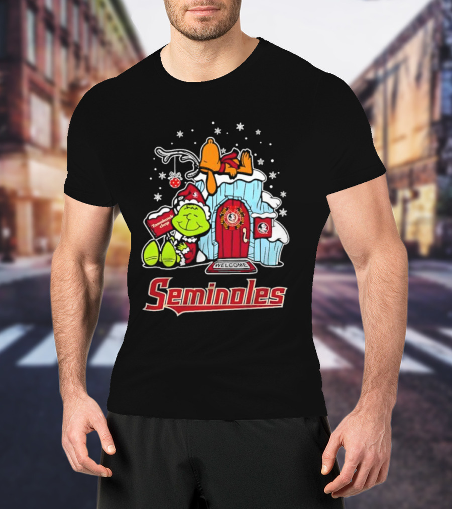 Peanuts Seminoles Grinch Christmas Scene Welcome T-Shirt