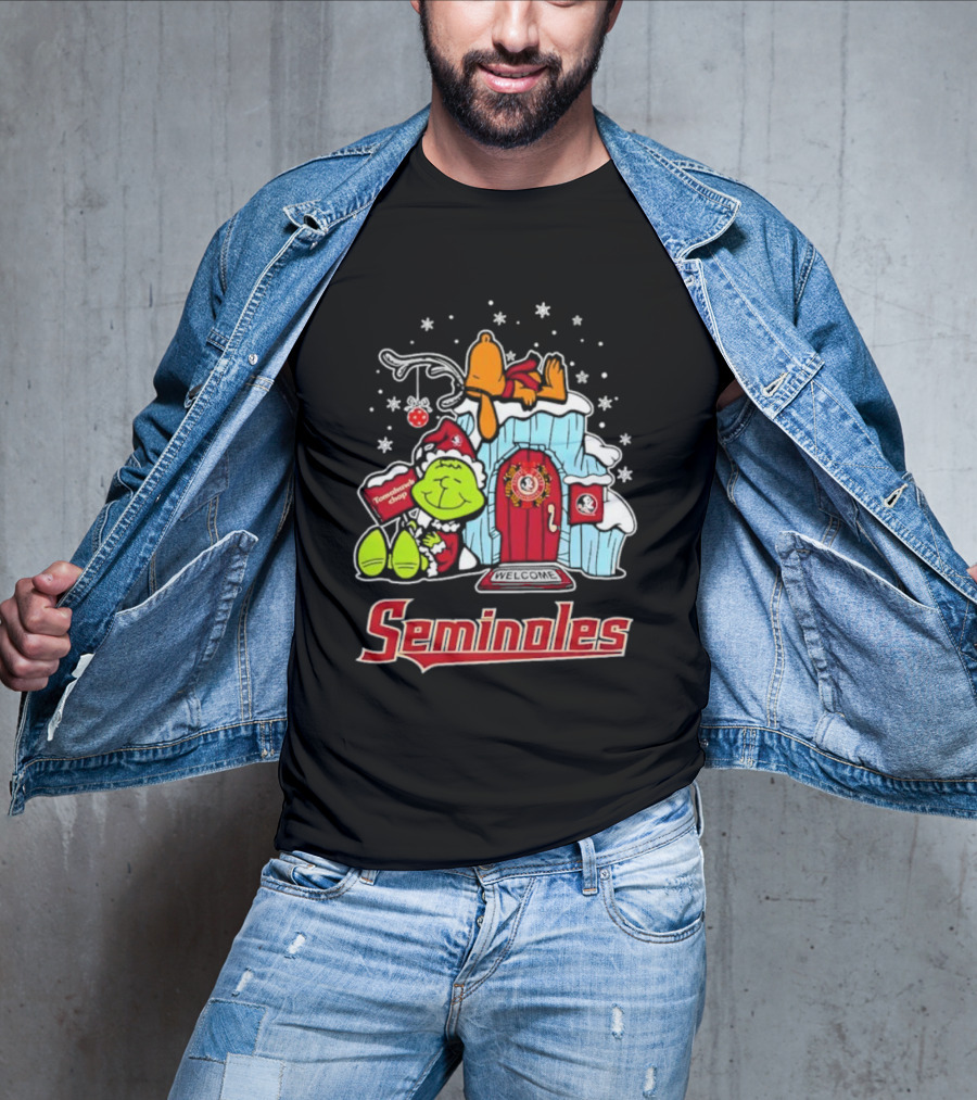 Peanuts Seminoles Grinch Christmas Scene Welcome T-Shirt