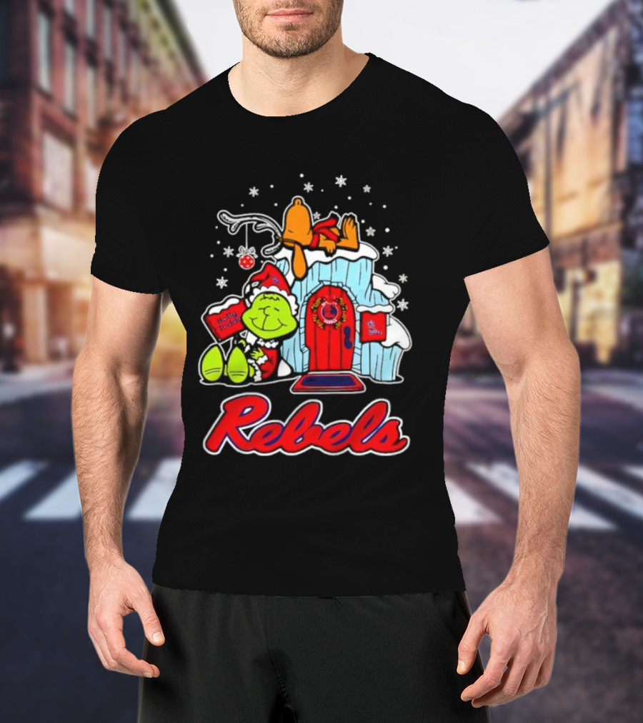 Peanuts Ole Miss Rebels Grinch Snoopy Merry Christmas T-Shirt