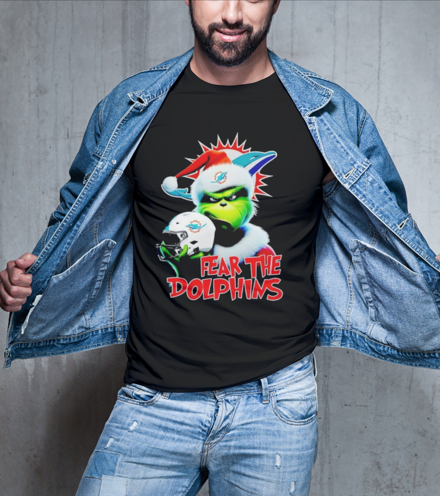 Fear The Dolphins Grinch Santa Miami NFL T-Shirt