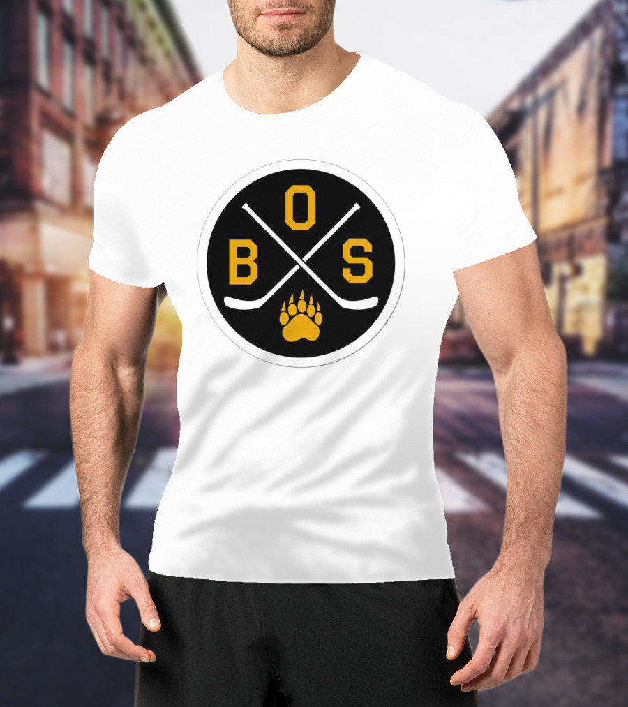 Boston Bruins Emblem BOS Hockey Sticks Paw Prints T-Shirt